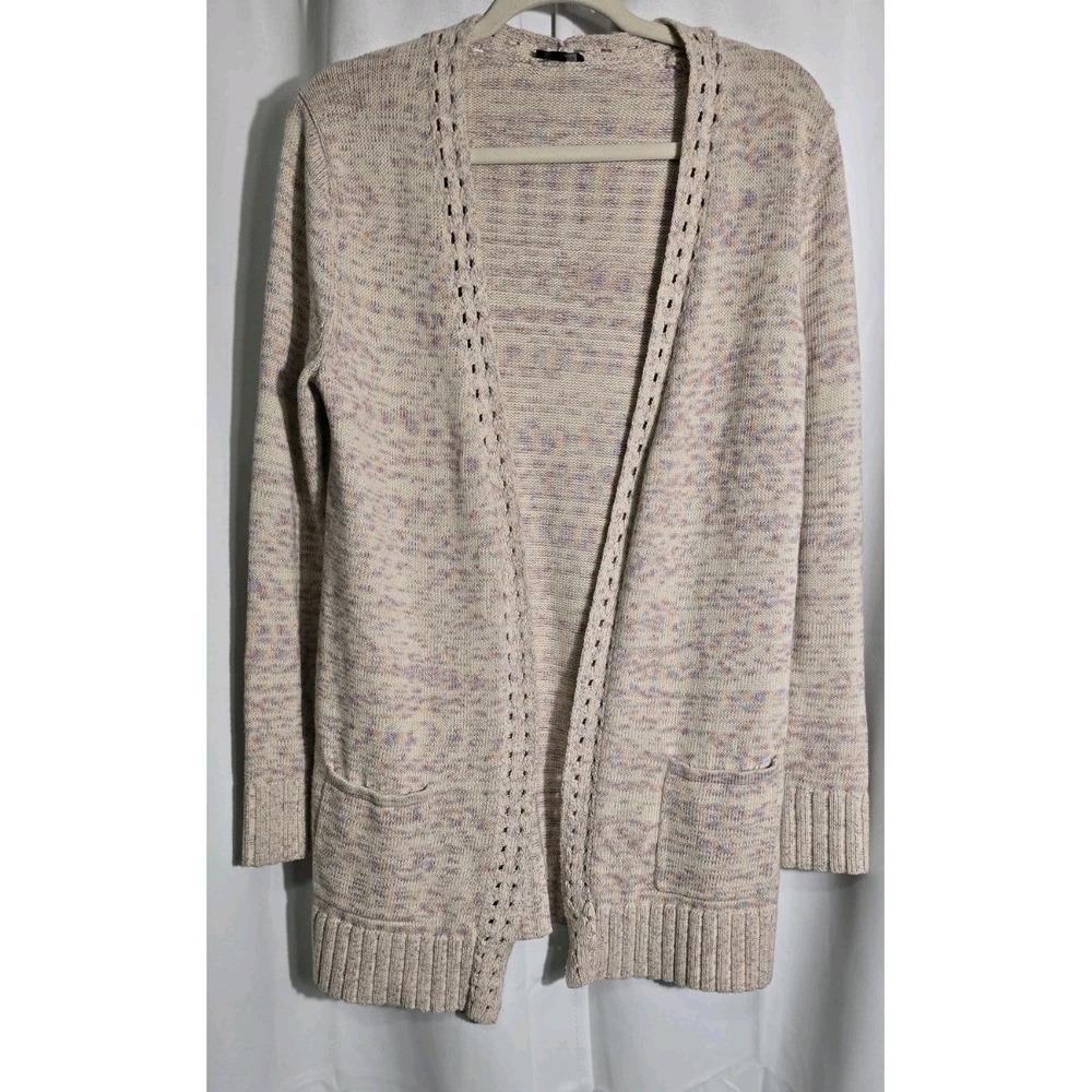 Talbots Womens Open Front Cardigan Sz Medium Cream Gold Shimmer Casual‎ Knit
